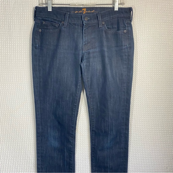7 For All Mankind TALL Jeans Dark Wash Denim Straight Leg USA Made Women’s Sz 28 - Picture 5 of 15